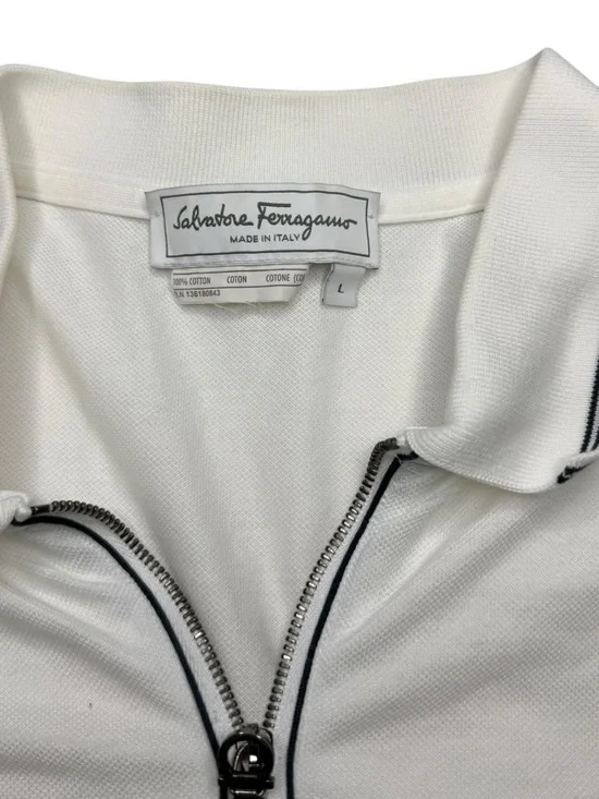 Salvatore Ferragamo White Polo Cotton Shirt Size Large - Picture 3 of 4